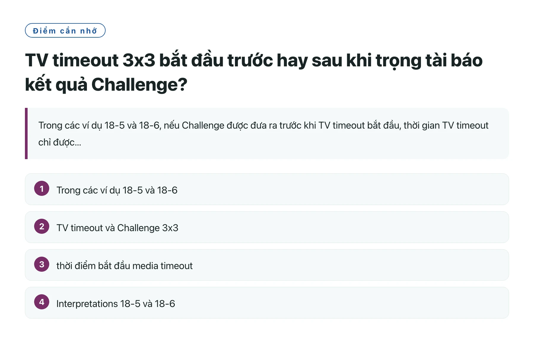 TV timeout 3x3 bắt đầu trước hay sau khi trọng tài báo kết quả Challenge?——全文要点速览